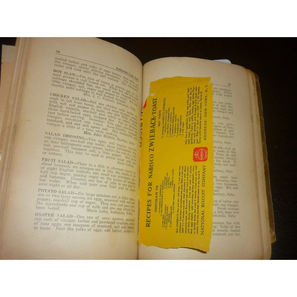 Antique Indianola Nebraska Cook Book Ladies Aid Christian Church  Recipes
